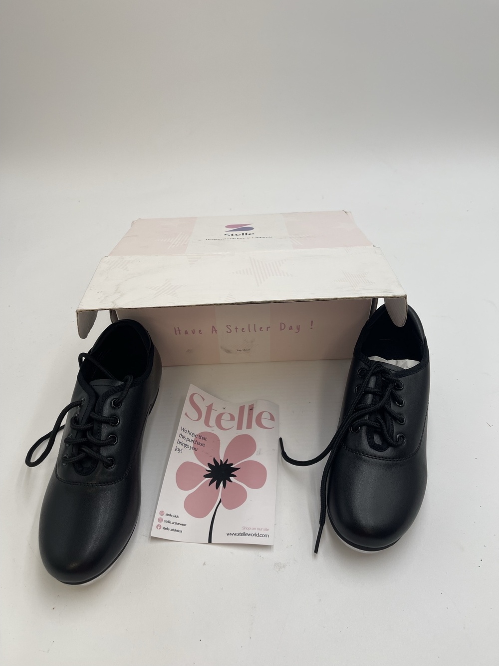 Stelle Tap Dance Shoes Kids Size 13ML Black PU Casual Low Top Lace Up Flats